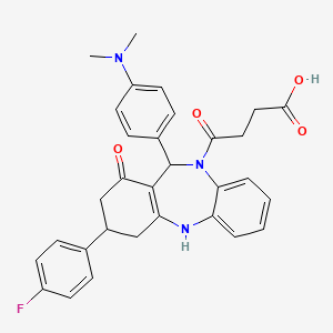 molecular formula C31H30FN3O4 B11590734 4-{11-[4-(dimethylamino)phenyl]-3-(4-fluorophenyl)-1-hydroxy-2,3,4,11-tetrahydro-10H-dibenzo[b,e][1,4]diazepin-10-yl}-4-oxobutanoic acid 