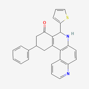 molecular formula C26H20N2OS B11590817 11-phenyl-8-(thiophen-2-yl)-8,10,11,12-tetrahydrobenzo[a][4,7]phenanthrolin-9(7H)-one 