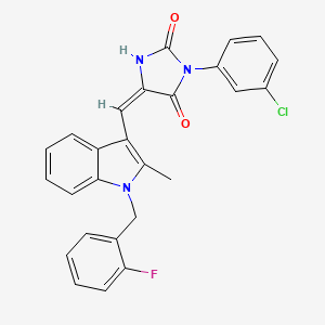 molecular formula C26H19ClFN3O2 B11590833 (5E)-3-(3-chlorophenyl)-5-{[1-(2-fluorobenzyl)-2-methyl-1H-indol-3-yl]methylidene}imidazolidine-2,4-dione 