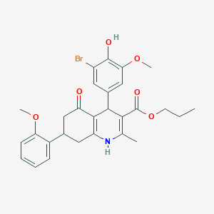 molecular formula C28H30BrNO6 B11590893 Propyl 4-(3-bromo-4-hydroxy-5-methoxyphenyl)-7-(2-methoxyphenyl)-2-methyl-5-oxo-1,4,5,6,7,8-hexahydroquinoline-3-carboxylate 