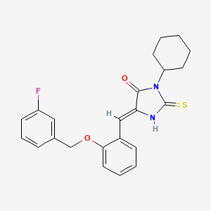 molecular formula C23H23FN2O2S B11590915 (5Z)-3-cyclohexyl-5-{2-[(3-fluorobenzyl)oxy]benzylidene}-2-thioxoimidazolidin-4-one 