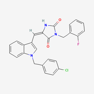 (5E)-5-{[1-(4-chlorobenzyl)-1H-indol-3-yl]methylidene}-3-(2-fluorobenzyl)imidazolidine-2,4-dione