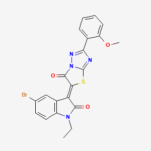 molecular formula C21H15BrN4O3S B11591087 (3Z)-5-bromo-1-ethyl-3-[2-(2-methoxyphenyl)-6-oxo[1,3]thiazolo[3,2-b][1,2,4]triazol-5(6H)-ylidene]-1,3-dihydro-2H-indol-2-one 