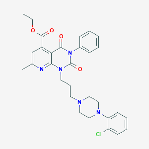 molecular formula C30H32ClN5O4 B115911 Pyrido(2,3-d)pyrimidine-5-carboxylic acid, 1,2,3,4-tetrahydro-1-(3-(4-(2-chlorophenyl)-1-piperazinyl)propyl)-2,4-dioxo-7-methyl-3-phenyl-, ethyl ester CAS No. 147297-04-9