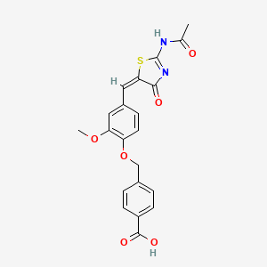 molecular formula C21H18N2O6S B11591140 4-[(4-{(E)-[2-(acetylamino)-4-oxo-1,3-thiazol-5(4H)-ylidene]methyl}-2-methoxyphenoxy)methyl]benzoic acid 