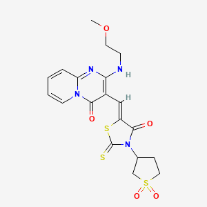 molecular formula C19H20N4O5S3 B11591203 3-{(Z)-[3-(1,1-dioxidotetrahydro-3-thienyl)-4-oxo-2-thioxo-1,3-thiazolidin-5-ylidene]methyl}-2-[(2-methoxyethyl)amino]-4H-pyrido[1,2-a]pyrimidin-4-one 