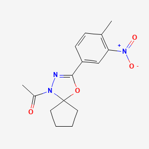 molecular formula C15H17N3O4 B11591236 1-[3-(4-Methyl-3-nitrophenyl)-4-oxa-1,2-diazaspiro[4.4]non-2-en-1-yl]ethanone 