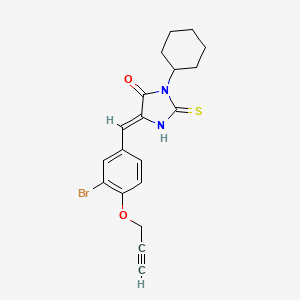 (5Z)-5-[3-bromo-4-(prop-2-yn-1-yloxy)benzylidene]-3-cyclohexyl-2-thioxoimidazolidin-4-one