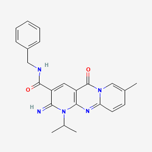 N-benzyl-6-imino-13-methyl-2-oxo-7-(propan-2-yl)-1,7,9-triazatricyclo[8.4.0.0^{3,8}]tetradeca-3(8),4,9,11,13-pentaene-5-carboxamide