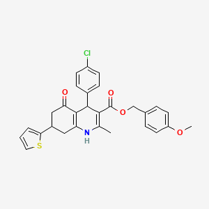 molecular formula C29H26ClNO4S B11591438 4-Methoxybenzyl 4-(4-chlorophenyl)-2-methyl-5-oxo-7-(thiophen-2-yl)-1,4,5,6,7,8-hexahydroquinoline-3-carboxylate 