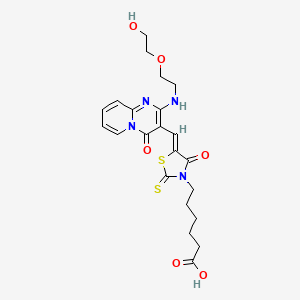 6-{(5Z)-5-[(2-{[2-(2-hydroxyethoxy)ethyl]amino}-4-oxo-4H-pyrido[1,2-a]pyrimidin-3-yl)methylene]-4-oxo-2-thioxo-1,3-thiazolidin-3-yl}hexanoic acid