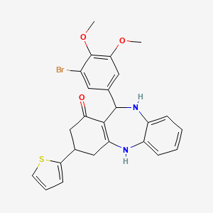 molecular formula C25H23BrN2O3S B11591445 11-(3-Bromo-4,5-dimethoxyphenyl)-3-(2-thienyl)-2,3,4,5,10,11-hexahydro-1H-dibenzo[B,E][1,4]diazepin-1-one 