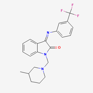 molecular formula C22H22F3N3O B11591698 (3Z)-1-[(3-methylpiperidin-1-yl)methyl]-3-{[3-(trifluoromethyl)phenyl]imino}-1,3-dihydro-2H-indol-2-one 