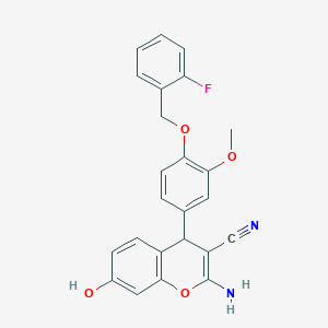 molecular formula C24H19FN2O4 B11591714 2-amino-4-{4-[(2-fluorobenzyl)oxy]-3-methoxyphenyl}-7-hydroxy-4H-chromene-3-carbonitrile 