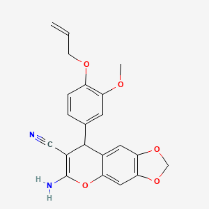 molecular formula C21H18N2O5 B11591800 6-amino-8-[3-methoxy-4-(prop-2-en-1-yloxy)phenyl]-8H-[1,3]dioxolo[4,5-g]chromene-7-carbonitrile 