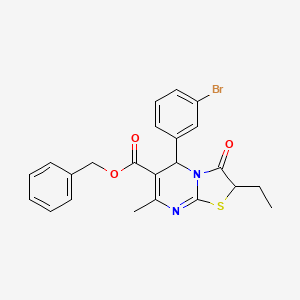 molecular formula C23H21BrN2O3S B11591853 benzyl 5-(3-bromophenyl)-2-ethyl-7-methyl-3-oxo-2,3-dihydro-5H-[1,3]thiazolo[3,2-a]pyrimidine-6-carboxylate 