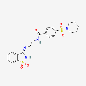 N-{2-[(1,1-dioxido-1,2-benzothiazol-3-yl)amino]ethyl}-4-(piperidin-1-ylsulfonyl)benzamide