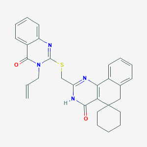 molecular formula C29H28N4O2S B11591887 2-({[4-Oxo-3-(prop-2-EN-1-YL)-3,4-dihydroquinazolin-2-YL]sulfanyl}methyl)-4,6-dihydro-3H-spiro[benzo[H]quinazoline-5,1'-cyclohexan]-4-one 