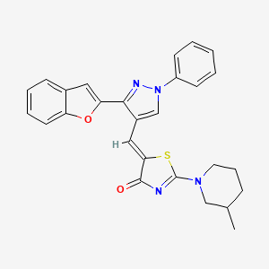 molecular formula C27H24N4O2S B11591898 (5Z)-5-{[3-(1-benzofuran-2-yl)-1-phenyl-1H-pyrazol-4-yl]methylidene}-2-(3-methylpiperidin-1-yl)-1,3-thiazol-4(5H)-one 