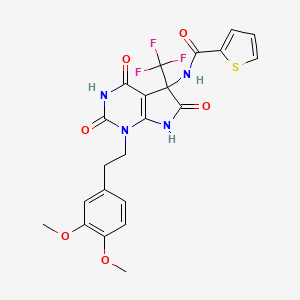 molecular formula C22H19F3N4O6S B11591917 N-{1-[2-(3,4-dimethoxyphenyl)ethyl]-2,4,6-trioxo-5-(trifluoromethyl)-2,3,4,5,6,7-hexahydro-1H-pyrrolo[2,3-d]pyrimidin-5-yl}thiophene-2-carboxamide 