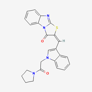 molecular formula C24H20N4O2S B11591922 (2E)-2-({1-[2-oxo-2-(pyrrolidin-1-yl)ethyl]-1H-indol-3-yl}methylidene)[1,3]thiazolo[3,2-a]benzimidazol-3(2H)-one 