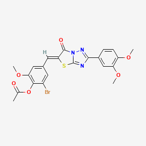 molecular formula C22H18BrN3O6S B11591958 2-bromo-4-{(Z)-[2-(3,4-dimethoxyphenyl)-6-oxo[1,3]thiazolo[3,2-b][1,2,4]triazol-5(6H)-ylidene]methyl}-6-methoxyphenyl acetate 