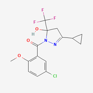 (5-chloro-2-methoxyphenyl)[3-cyclopropyl-5-hydroxy-5-(trifluoromethyl)-4,5-dihydro-1H-pyrazol-1-yl]methanone