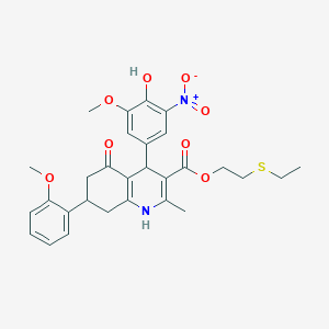 2-(Ethylsulfanyl)ethyl 4-(4-hydroxy-3-methoxy-5-nitrophenyl)-7-(2-methoxyphenyl)-2-methyl-5-oxo-1,4,5,6,7,8-hexahydroquinoline-3-carboxylate