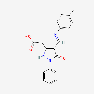 molecular formula C20H19N3O3 B11592214 methyl 2-[(4E)-4-[(4-methylanilino)methylidene]-5-oxo-1-phenylpyrazol-3-yl]acetate 