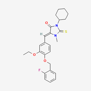 (5Z)-3-Cyclohexyl-5-({3-ethoxy-4-[(2-fluorophenyl)methoxy]phenyl}methylidene)-1-methyl-2-sulfanylideneimidazolidin-4-one