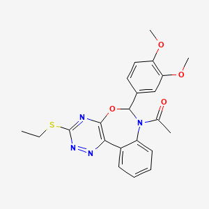 molecular formula C22H22N4O4S B11592402 1-[6-(3,4-dimethoxyphenyl)-3-(ethylsulfanyl)[1,2,4]triazino[5,6-d][3,1]benzoxazepin-7(6H)-yl]ethanone 