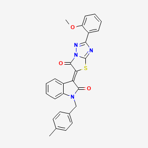 molecular formula C27H20N4O3S B11592429 (3Z)-3-[2-(2-methoxyphenyl)-6-oxo[1,3]thiazolo[3,2-b][1,2,4]triazol-5(6H)-ylidene]-1-(4-methylbenzyl)-1,3-dihydro-2H-indol-2-one 