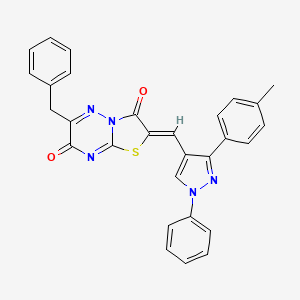 (2Z)-6-benzyl-2-{[3-(4-methylphenyl)-1-phenyl-1H-pyrazol-4-yl]methylene}-7H-[1,3]thiazolo[3,2-b][1,2,4]triazine-3,7(2H)-dione