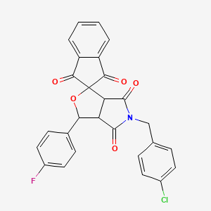 molecular formula C27H17ClFNO5 B11592581 5-(4-chlorobenzyl)-3-(4-fluorophenyl)-3a,6a-dihydrospiro[furo[3,4-c]pyrrole-1,2'-indene]-1',3',4,6(3H,5H)-tetrone 