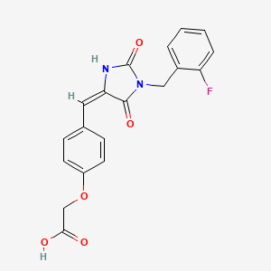 molecular formula C19H15FN2O5 B11592588 (4-{(E)-[1-(2-fluorobenzyl)-2,5-dioxoimidazolidin-4-ylidene]methyl}phenoxy)acetic acid 