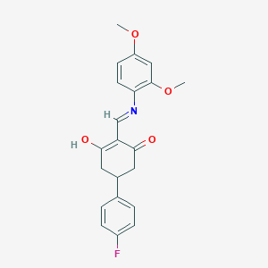 molecular formula C21H20FNO4 B11592600 2-{[(2,4-Dimethoxyphenyl)amino]methylidene}-5-(4-fluorophenyl)cyclohexane-1,3-dione 