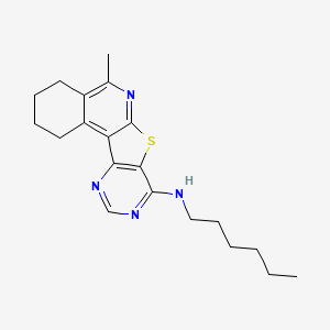 molecular formula C20H26N4S B11592656 N-hexyl-8-methyl-11-thia-9,14,16-triazatetracyclo[8.7.0.02,7.012,17]heptadeca-1,7,9,12,14,16-hexaen-13-amine 