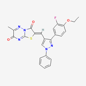 molecular formula C24H18FN5O3S B11592768 (2Z)-2-{[3-(4-ethoxy-3-fluorophenyl)-1-phenyl-1H-pyrazol-4-yl]methylidene}-6-methyl-7H-[1,3]thiazolo[3,2-b][1,2,4]triazine-3,7(2H)-dione 