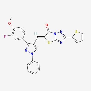 (5Z)-5-{[3-(3-fluoro-4-methoxyphenyl)-1-phenyl-1H-pyrazol-4-yl]methylidene}-2-(thiophen-2-yl)[1,3]thiazolo[3,2-b][1,2,4]triazol-6(5H)-one