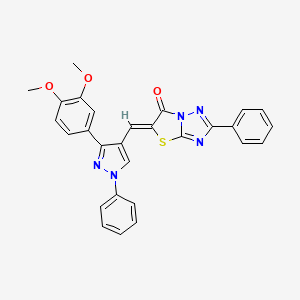 molecular formula C28H21N5O3S B11592848 (5Z)-5-{[3-(3,4-dimethoxyphenyl)-1-phenyl-1H-pyrazol-4-yl]methylidene}-2-phenyl[1,3]thiazolo[3,2-b][1,2,4]triazol-6(5H)-one 