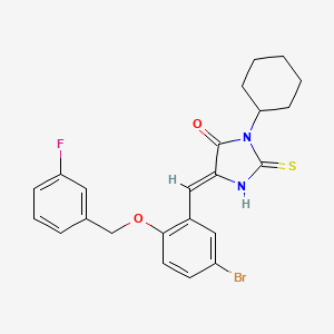 (5Z)-5-{5-bromo-2-[(3-fluorobenzyl)oxy]benzylidene}-3-cyclohexyl-2-thioxoimidazolidin-4-one