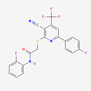 molecular formula C21H12F5N3OS B11593021 2-{[3-cyano-6-(4-fluorophenyl)-4-(trifluoromethyl)pyridin-2-yl]sulfanyl}-N-(2-fluorophenyl)acetamide 