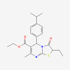 ethyl 2-ethyl-7-methyl-3-oxo-5-[4-(propan-2-yl)phenyl]-2,3-dihydro-5H-[1,3]thiazolo[3,2-a]pyrimidine-6-carboxylate