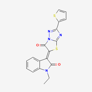 (3Z)-1-ethyl-3-[6-oxo-2-(thiophen-2-yl)[1,3]thiazolo[3,2-b][1,2,4]triazol-5(6H)-ylidene]-1,3-dihydro-2H-indol-2-one