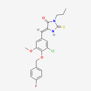 (5Z)-5-({3-Chloro-4-[(4-fluorophenyl)methoxy]-5-methoxyphenyl}methylidene)-3-propyl-2-sulfanylideneimidazolidin-4-one