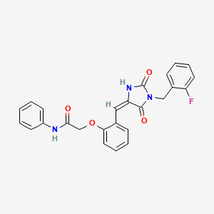 2-(2-{(E)-[1-(2-fluorobenzyl)-2,5-dioxoimidazolidin-4-ylidene]methyl}phenoxy)-N-phenylacetamide