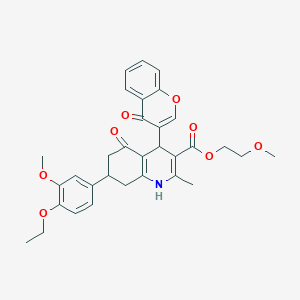 molecular formula C32H33NO8 B11593439 2-methoxyethyl 7-(4-ethoxy-3-methoxyphenyl)-2-methyl-5-oxo-4-(4-oxo-4H-chromen-3-yl)-1,4,5,6,7,8-hexahydroquinoline-3-carboxylate 