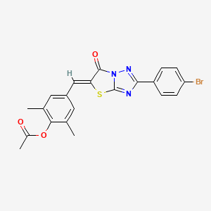 4-[(Z)-(2-(4-Bromophenyl)-6-oxo[1,3]thiazolo[3,2-B][1,2,4]triazol-5(6H)-ylidene)methyl]-2,6-dimethylphenyl acetate