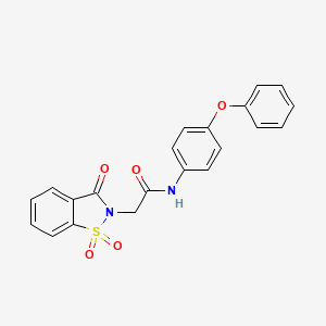 molecular formula C21H16N2O5S B11593580 2-(1,1-dioxido-3-oxo-1,2-benzothiazol-2(3H)-yl)-N-(4-phenoxyphenyl)acetamide 