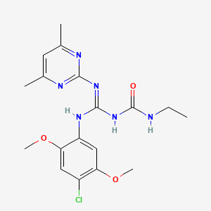 molecular formula C18H23ClN6O3 B11593618 1-[(Z)-[(4-Chloro-2,5-dimethoxyphenyl)amino][(4,6-dimethylpyrimidin-2-YL)amino]methylidene]-3-ethylurea 